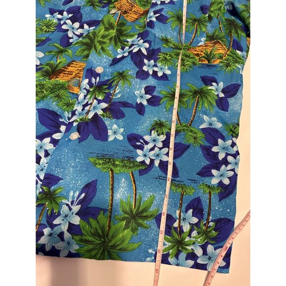Vintage JC Penney’s Hawaiian Button Shirt 70s Floral Hawaii L/XL? Blue Palms - Picture 6 of 7